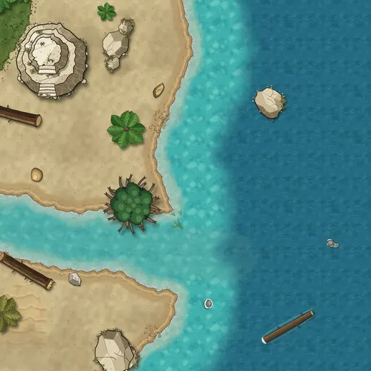Battlemap of a coast with a river and a beach