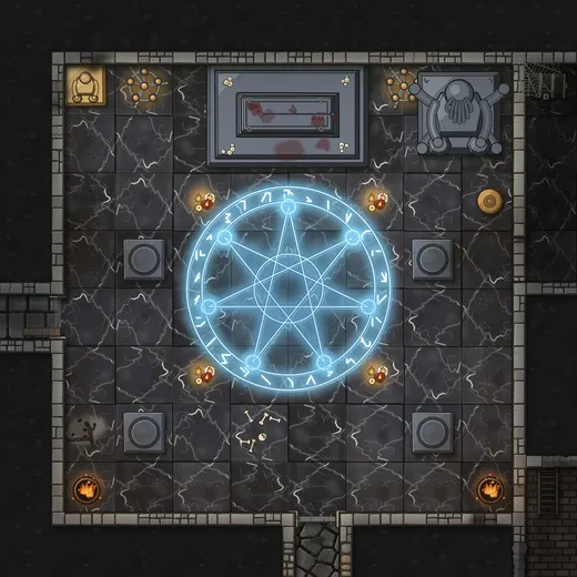 Battlemap of a crypt with a runic circle
